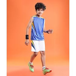 Pine Active Knit Sleeveless Printed T-Shirt & Shorts Set - Blue