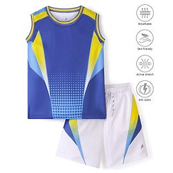 Pine Active Knit Sleeveless Printed T-Shirt & Shorts Set - Blue