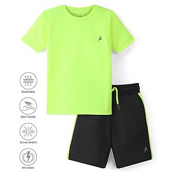 Pine Active Knit Half Sleeves Solid T-Shirt & Shorts Set - Neon Green & Black
