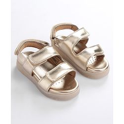 Pine Kids Solid Colour Party Wear Sandals with Velcro Closure - Golden