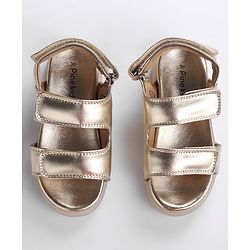 Pine Kids Solid Colour Party Wear Sandals with Velcro Closure - Golden