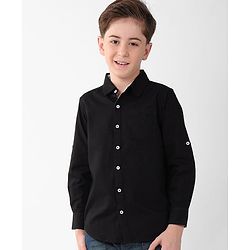 Pine Kids Cotton Woven Full Sleeves Solid Colour Shirt - Black