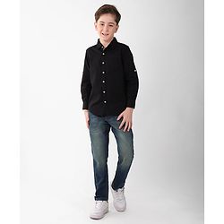 Pine Kids Cotton Woven Full Sleeves Solid Colour Shirt - Black