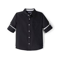 Pine Kids Cotton Woven Full Sleeves Solid Colour Shirt - Black