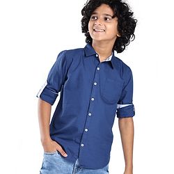 Pine Kids  Cotton Woven Full Sleeves Shirt Solid Colour- Navy Blue