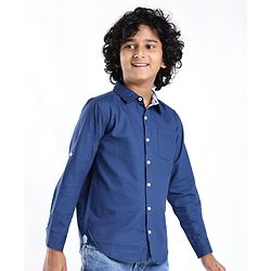 Pine Kids  Cotton Woven Full Sleeves Shirt Solid Colour- Navy Blue
