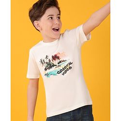 Pine Kids Cotton Half Sleeves T-Shirt With Coastal Vibes Print - Snow White