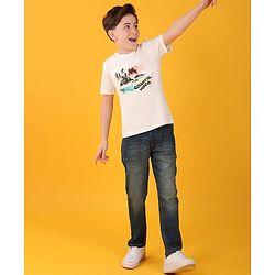 Pine Kids Cotton Half Sleeves T-Shirt With Coastal Vibes Print - Snow White