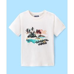 Pine Kids Cotton Half Sleeves T-Shirt With Coastal Vibes Print - Snow White