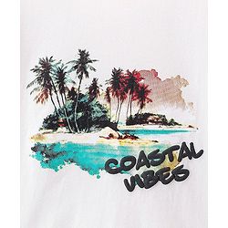 Pine Kids Cotton Half Sleeves T-Shirt With Coastal Vibes Print - Snow White