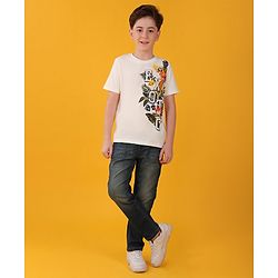 Pine Kids 100% Cotton Knit Half Sleeves T-Shirt Floral Print - Snow White