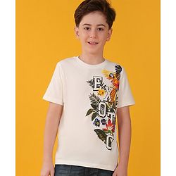Pine Kids 100% Cotton Knit Half Sleeves T-Shirt Floral Print - Snow White