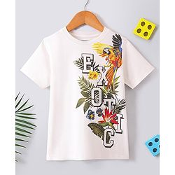 Pine Kids 100% Cotton Knit Half Sleeves T-Shirt Floral Print - Snow White
