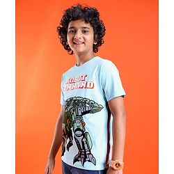 Pine Kids  Cotton Knit Half Sleeves T-Shirt with Robot Print - Blue