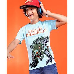 Pine Kids  Cotton Knit Half Sleeves T-Shirt with Robot Print - Blue