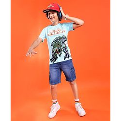 Pine Kids  Cotton Knit Half Sleeves T-Shirt with Robot Print - Blue