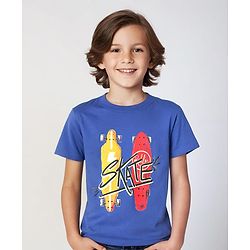 Pine Kids Cotton Knit Half Sleeves T-Shirt Skateboard Print - Dazzling Blue