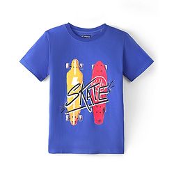Pine Kids Cotton Knit Half Sleeves T-Shirt Skateboard Print - Dazzling Blue