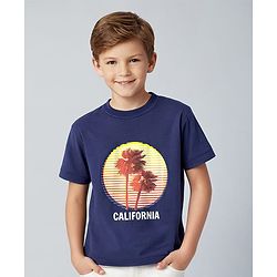 Pine Kids Cotton Knit Half Sleeves Sun Set Theme Print T-Shirt - Blue