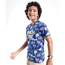 Pine Kids Cotton Knit Half Sleeves T-Shirt Beach Print - Limoges