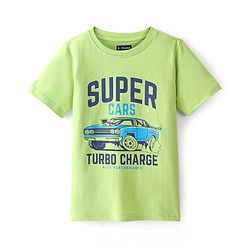 Pine Kids Cotton Half Sleeves T-Shirt Super Car Print - Wild Lime