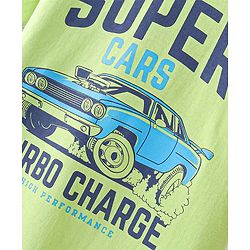 Pine Kids Cotton Half Sleeves T-Shirt Super Car Print - Wild Lime