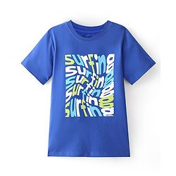 Pine Kids Cotton Half Sleeves T-Shirt Surfing Print - Dazzling Blue