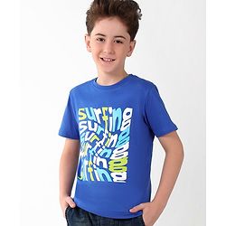 Pine Kids Cotton Half Sleeves T-Shirt Surfing Print - Dazzling Blue