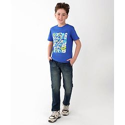 Pine Kids Cotton Half Sleeves T-Shirt Surfing Print - Dazzling Blue