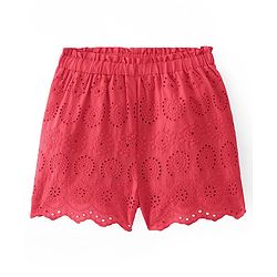 Pine Kids Cotton Woven Mid Thigh Length Schiffli Shorts-Pink