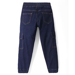 Pine Kids Cotton Elastane Woven Full Length Denim Jeans with Draw Cord - Dark Blue