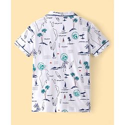 Pine Kids Knit Half Sleeves Night Suit With Beach Print - Snow White