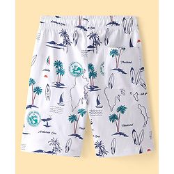 Pine Kids Knit Half Sleeves Night Suit With Beach Print - Snow White