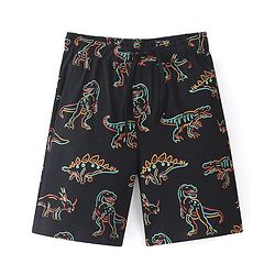 Pine Kids 100% Cotton Knit Half Sleeves Night Suit With Text & Dino Print - Black