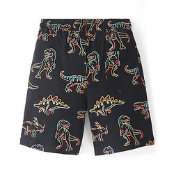 Pine Kids 100% Cotton Knit Half Sleeves Night Suit With Text & Dino Print - Black