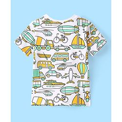 Pine Kids 100% Cotton Knit Single Jersey Half Sleeves Night Suit With Vehicles Print - White & Green