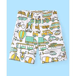 Pine Kids 100% Cotton Knit Single Jersey Half Sleeves Night Suit With Vehicles Print - White & Green