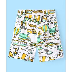 Pine Kids 100% Cotton Knit Single Jersey Half Sleeves Night Suit With Vehicles Print - White & Green