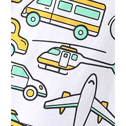 Pine Kids 100% Cotton Knit Single Jersey Half Sleeves Night Suit With Vehicles Print - White & Green