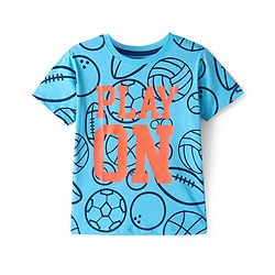 Pine Kids Single Jersey Knit Half Sleeves Text & Ball Printed Night Suit - Light Blue