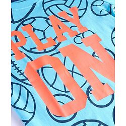 Pine Kids Single Jersey Knit Half Sleeves Text & Ball Printed Night Suit - Light Blue