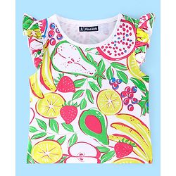 Pine Kids Cotton Knit Frill Sleeves Night Suit With Fruits Print - Multicolor