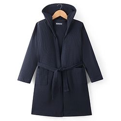 Pine Kids Cotton Full Sleeves Solid Bath Robe with Hood - Navy Blue