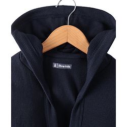 Pine Kids Cotton Full Sleeves Solid Bath Robe with Hood - Navy Blue