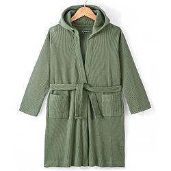 Pine Kids Bath Robe with Hood Full Sleeves - Olive Green