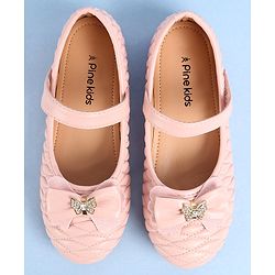 Pine Kids Ballerina with Velcro Closure & Bow Applique- Pink