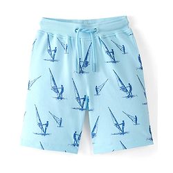 Pine Kids 100% Cotton Knit Above Knee Length Shorts Windsurfing Print  - Blue