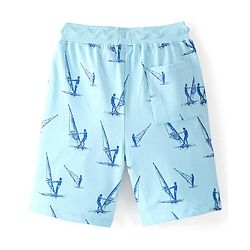 Pine Kids 100% Cotton Knit Above Knee Length Shorts Windsurfing Print  - Blue