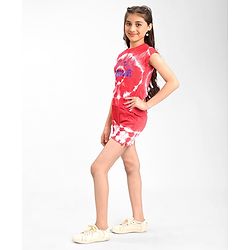 Pine Kids Cotton Sleeveless Top & Shorts Set Text & Floral Print - Orange & White