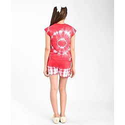 Pine Kids Cotton Sleeveless Top & Shorts Set Text & Floral Print - Orange & White